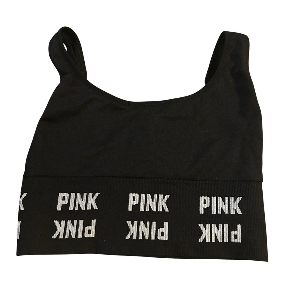 Victorias Secret Sz Medium Sports Bra Seamless Lightly Lined Black PINK Active